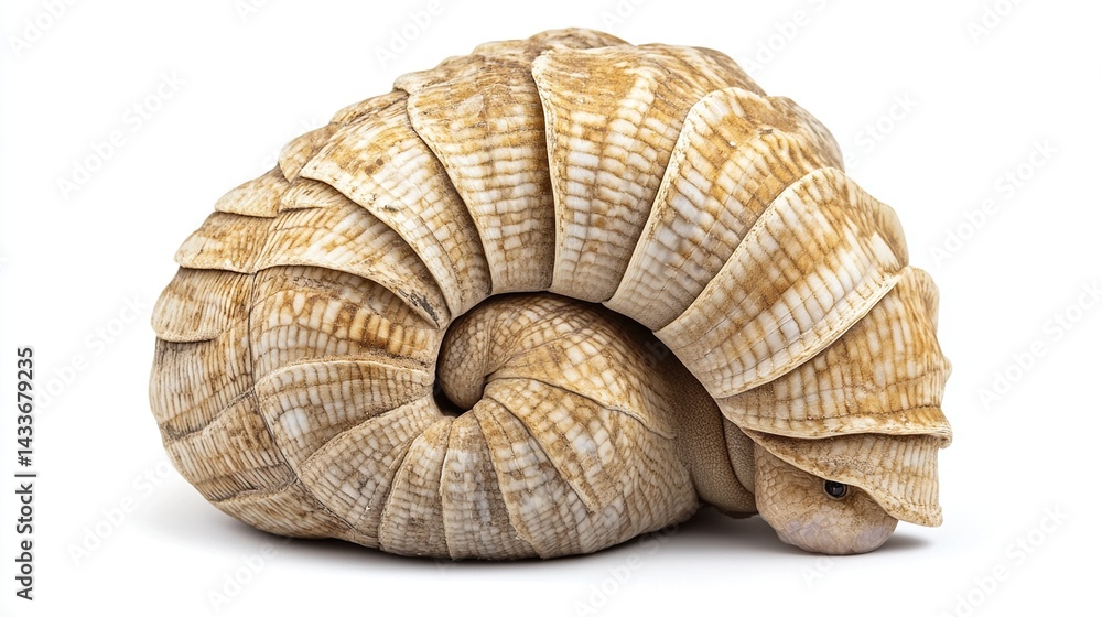Close-up of a curled-up land snail in its shell, isolated on white background. Close-up of a curled-up land snail in its shell, isolated on white background.