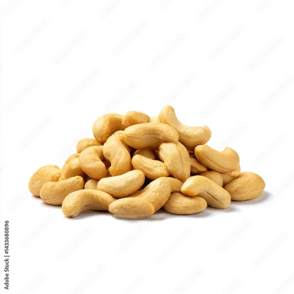 Pile of roasted cashews isolated on white background Pile of roasted cashews isolated on white background