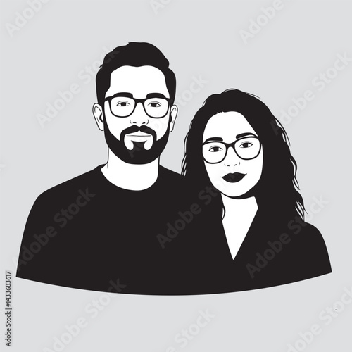 Middle Aged Couple Silhouette – Upper Body Mature Pair Vector Illustration