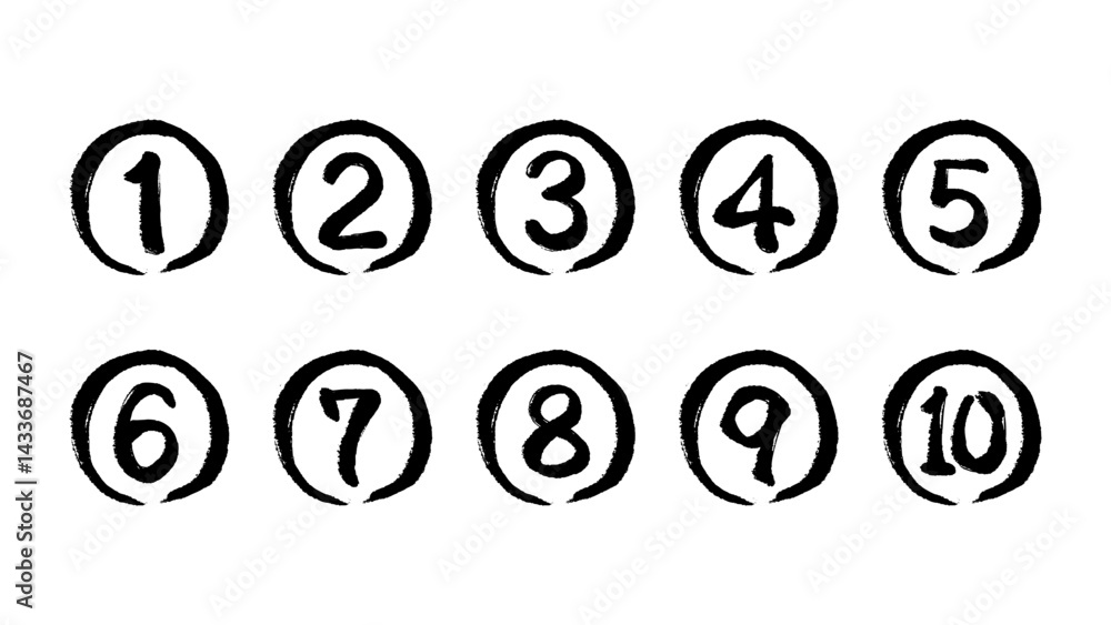 Obraz premium 円に入った数字の1から10の手描きイラストセット