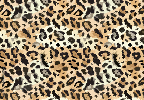 Vector trendy leopard pattern horizontal background. Hand drawn fashionable wild animal skin natural texture for fashion print design, textile, cover, wrapping paper, wallpaper, decor, backdrop.