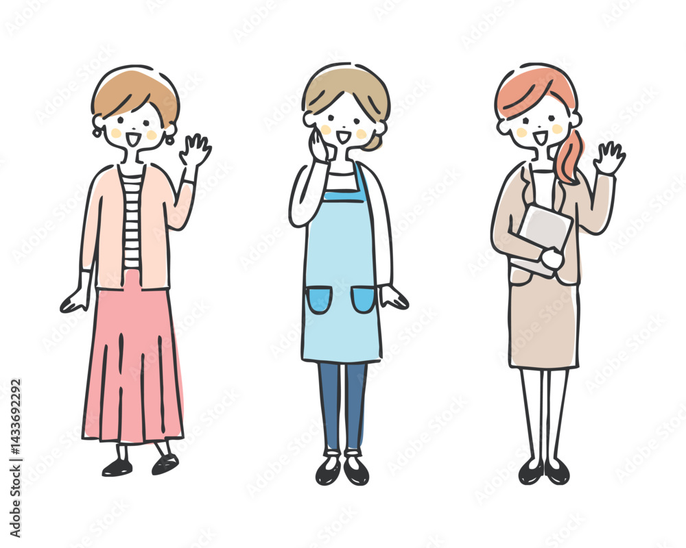 女性と主婦とビジネスウーマンのイラスト 女性と主婦とビジネスウーマンのイラスト