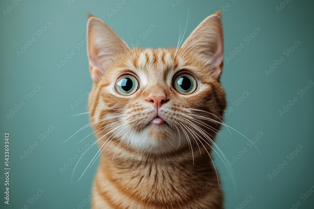 Curious ginger cat with large eyes looking directly at the camera indoors Curious ginger cat with large eyes looking directly at the camera indoors
