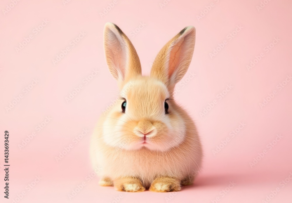 Obraz premium Adorable Fluffy Brown Bunny Rabbit on Pink Background