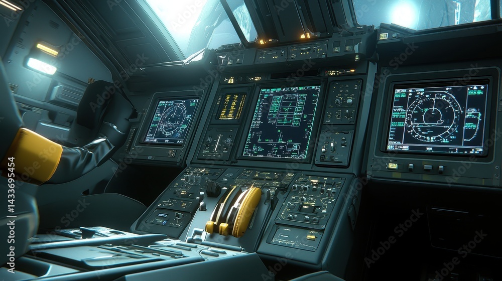 Detailed Cockpit View of a Modern Spacecraft Control Interface