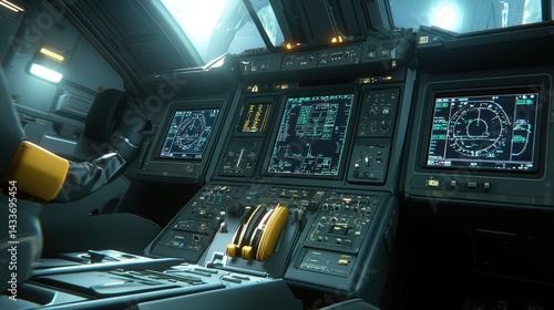 Detailed Cockpit View of a Modern Spacecraft Control Interface