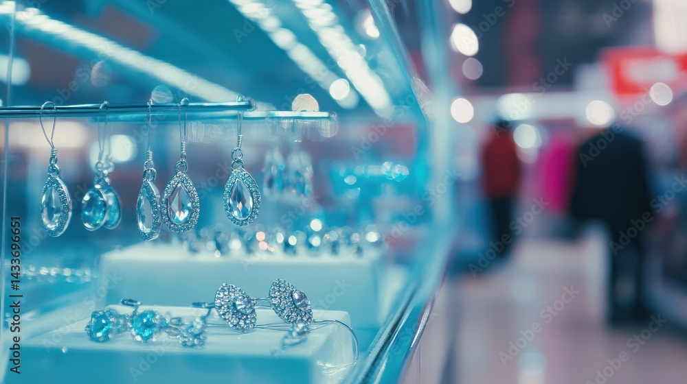 Elegant Display of Jewelry in a Glass Showcase at a Retail Store