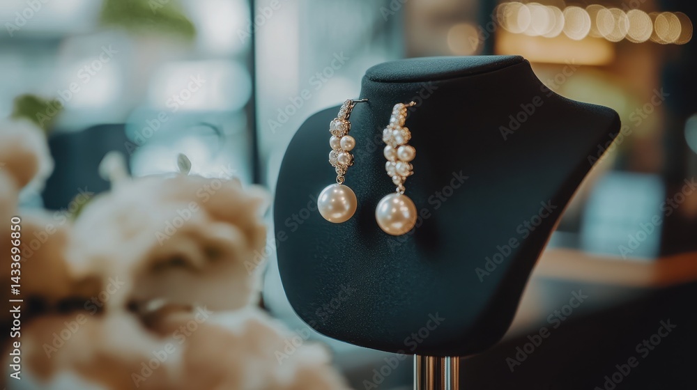 Elegant Pearl Earrings Displayed on a Stylish Jewelry Stand