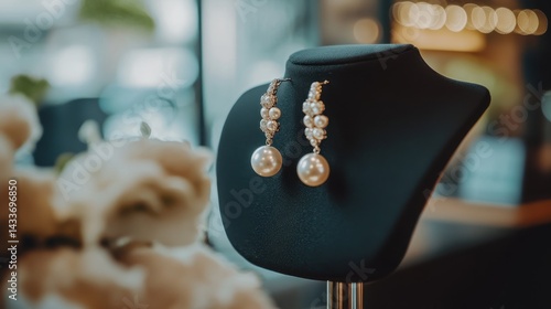 Obraz na płótnie Elegant Pearl Earrings Displayed on a Stylish Jewelry Stand w salonie