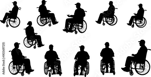 silhouette man in wheelchair on white background, vector