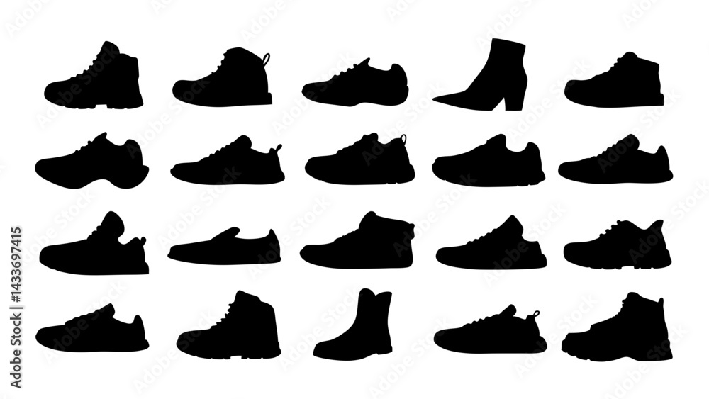 set of shoe silhouette vector on tranparent background set of shoe silhouette vector on tranparent background