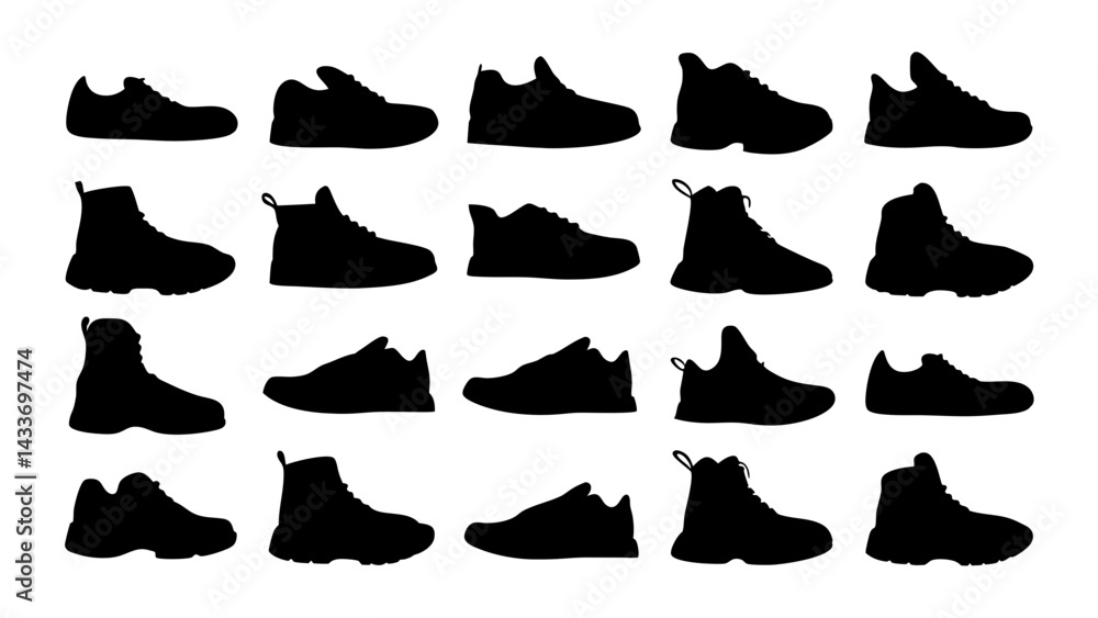 set of shoe silhouette vector on tranparent background set of shoe silhouette vector on tranparent background