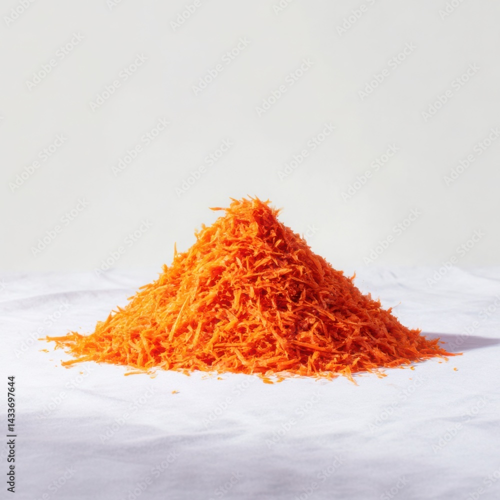 Fototapeta premium Pile of shredded carrot, isolated on white background