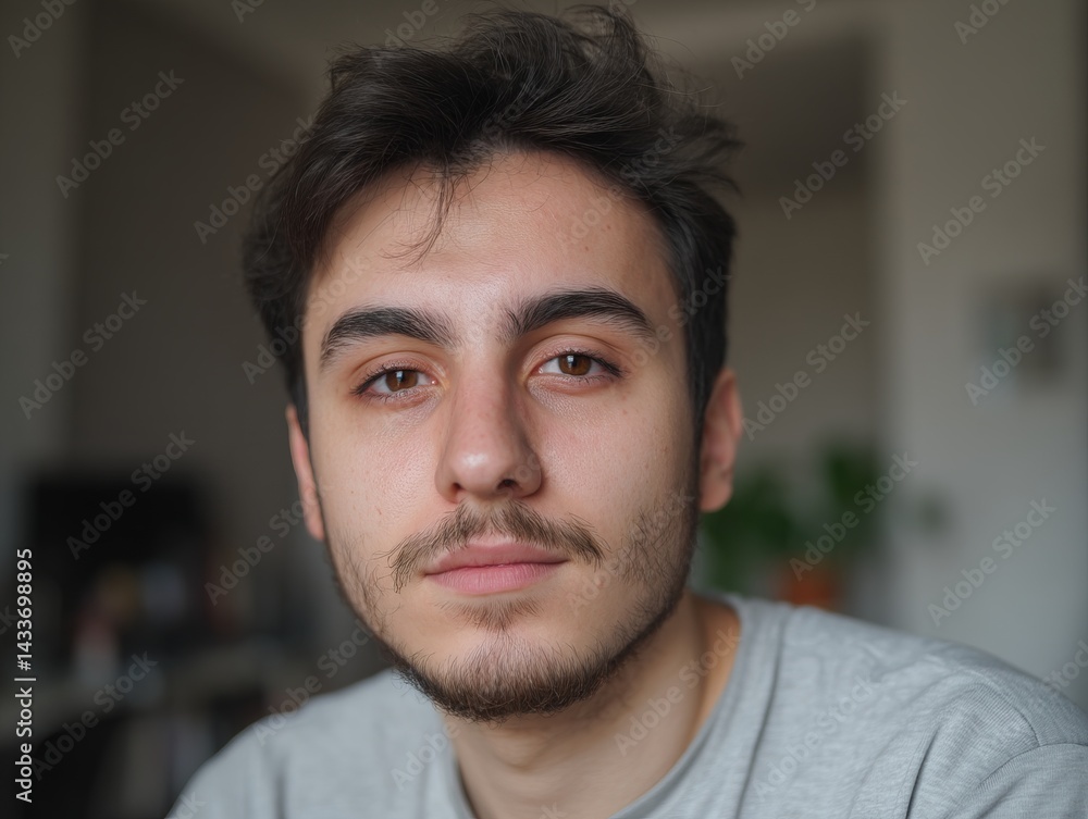 Close-up Portrait of a Young Man with a Pensive Expression Close-up Portrait of a Young Man with a Pensive Expression