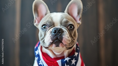 Wallpaper Mural French bulldog puppy stares directly into camera, proudly displaying patriotic stars stripes bandana around neck. Torontodigital.ca