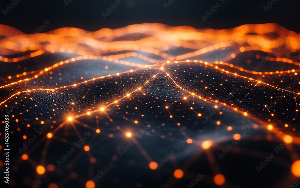 Obraz premium Abstract Orange Network Landscape Digital Art