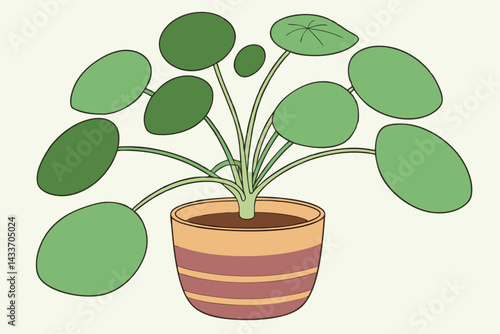 95 Pilea peperomioides, Chinese money plant, UFO plant, terracotta pot, green round leaves, houseplant, indoor plant, minimalist, clean background, botanical photography, soft lighting, vibrant green,