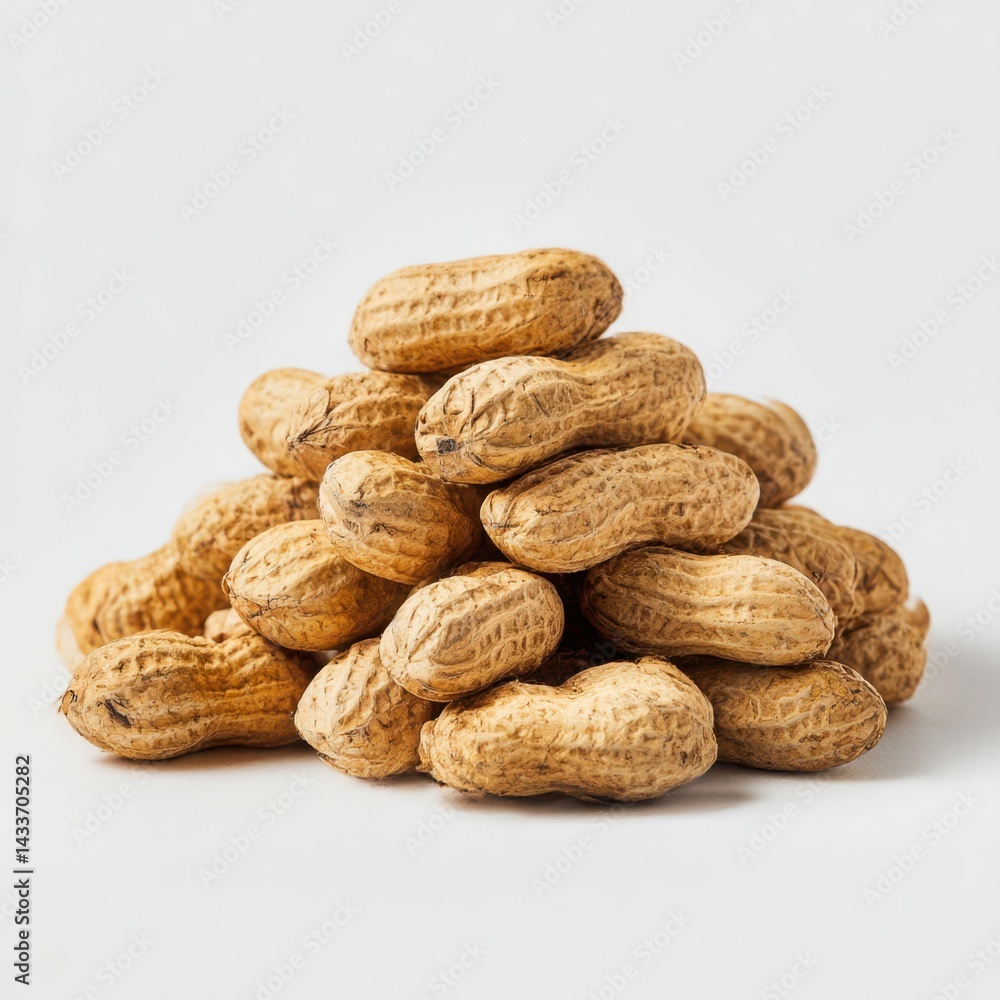 Pile of peanuts arranged neatly on white background Pile of peanuts arranged neatly on white background