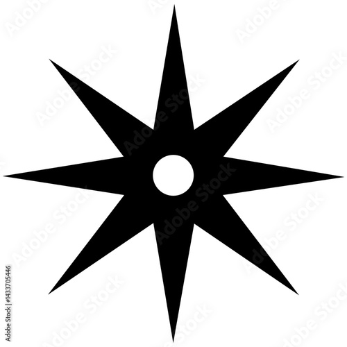 Black vector silhouette of a geometric star shape representing navigation and direction