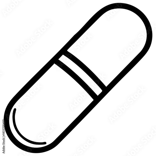 Black vector silhouette of a capsule symbolizing medicine or health