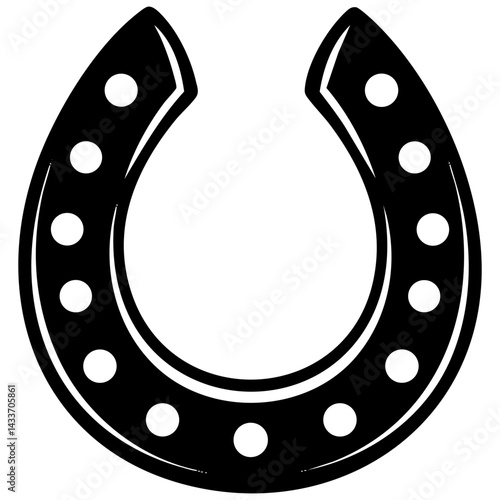 Black vector silhouette of a horseshoe with nail holes representing luck and good fortune