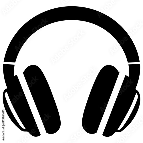 Black vector silhouette of headphones suitable for music and audio-related themes