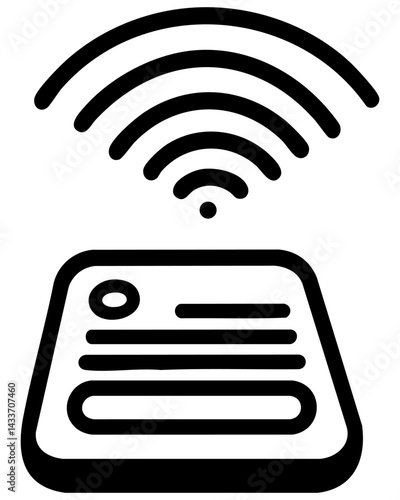 Vector silhouette of a device emitting wireless signals in a minimalist black design