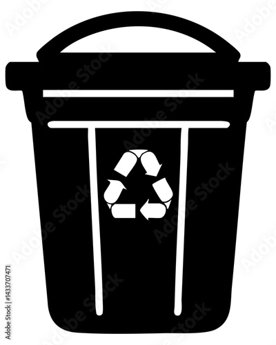 Black vector silhouette of a recycling bin symbolizing sustainability and environmental care