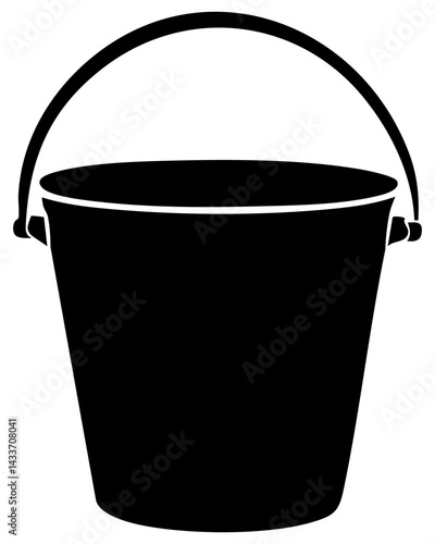 Silhouette of a simple black bucket with handle for versatile design applications