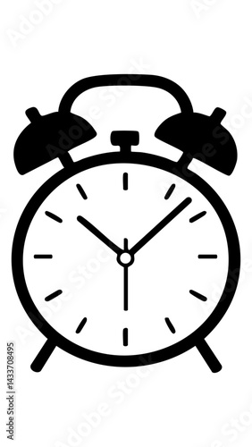 Clock silhouette indicating time with classic design and bell alarms for wake-up calls