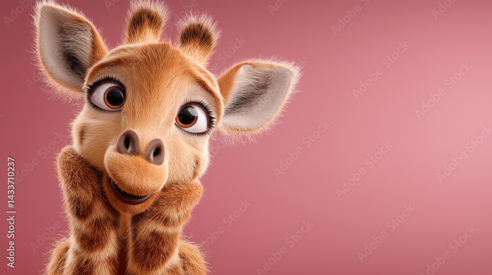 Cute giraffe adorned with playful features against a soft pink background Cute giraffe adorned with playful features against a soft pink background