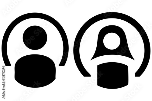 Vector silhouette of male and female figures with circular elements in a minimalist design