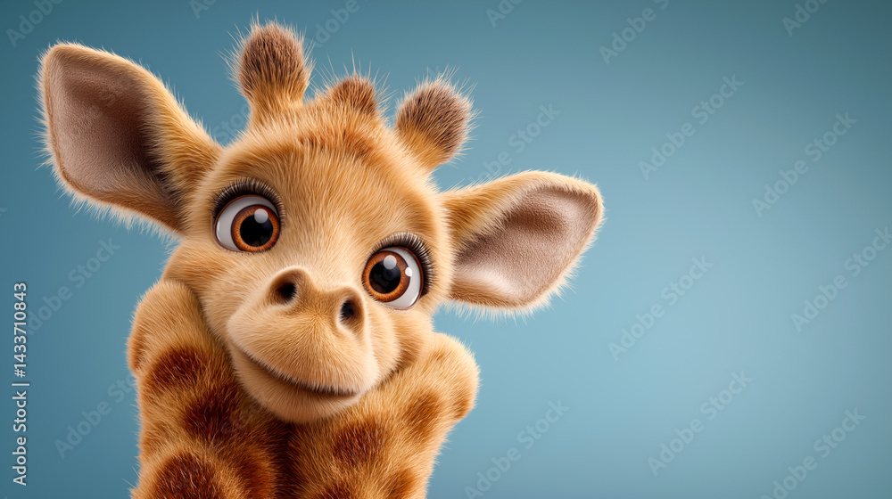 Obraz premium Cute giraffe posing against a simple blue background