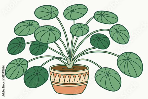 95 Pilea peperomioides, Chinese money plant, UFO plant, terracotta pot, green round leaves, houseplant, indoor plant, minimalist, clean background, botanical photography, soft lighting, vibrant green,