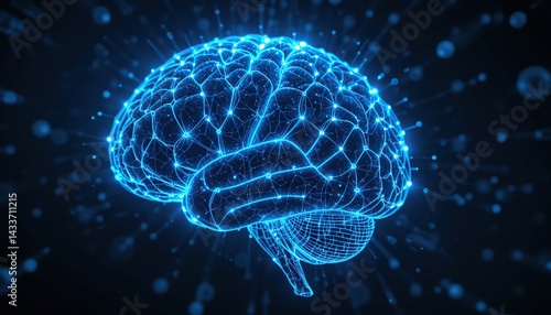 Glowing Blue Brain Neural Network Visualization