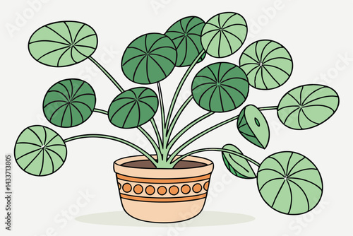95 Pilea peperomioides, Chinese money plant, UFO plant, terracotta pot, green round leaves, houseplant, indoor plant, minimalist, clean background, botanical photography, soft lighting, vibrant green,