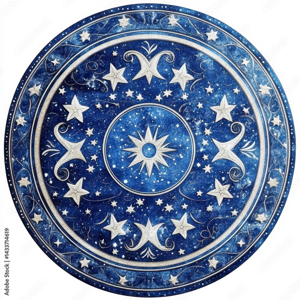 Blue Circular Table Mat with Celestial Star Design Blue Circular Table Mat with Celestial Star Design
