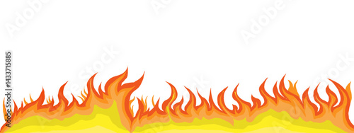 Hand-drawn blazing fire border, fiery Inferno graphic, abstract fire illustration, fire design element, burning energy border