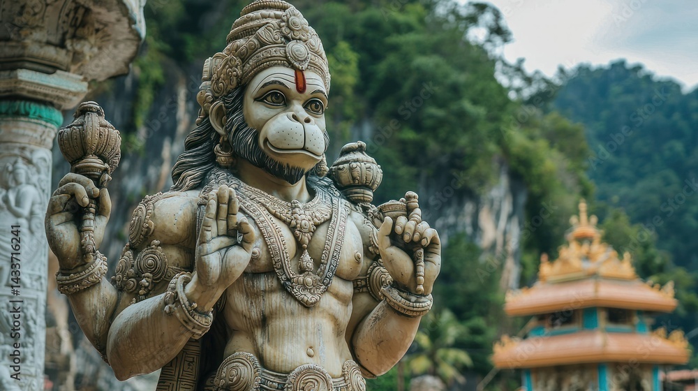 Fototapeta premium Majestic Hanuman statue holding a mountain in one hand