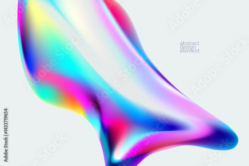3D Holographic liquid shapes. Colorful iridescent bubble on white background. Abstract vector frame.	ent.