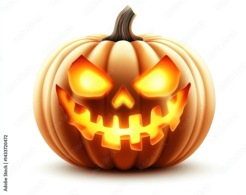 A carved pumpkin with a menacing grin, illuminated from within A carved pumpkin with a menacing grin, illuminated from within