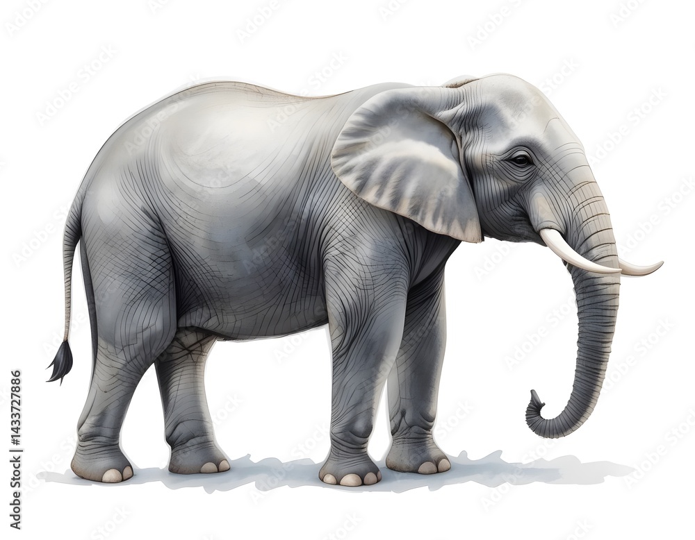 Obraz premium Majestic African Elephant: A Detailed Illustration of an Adult Elephant on White Background