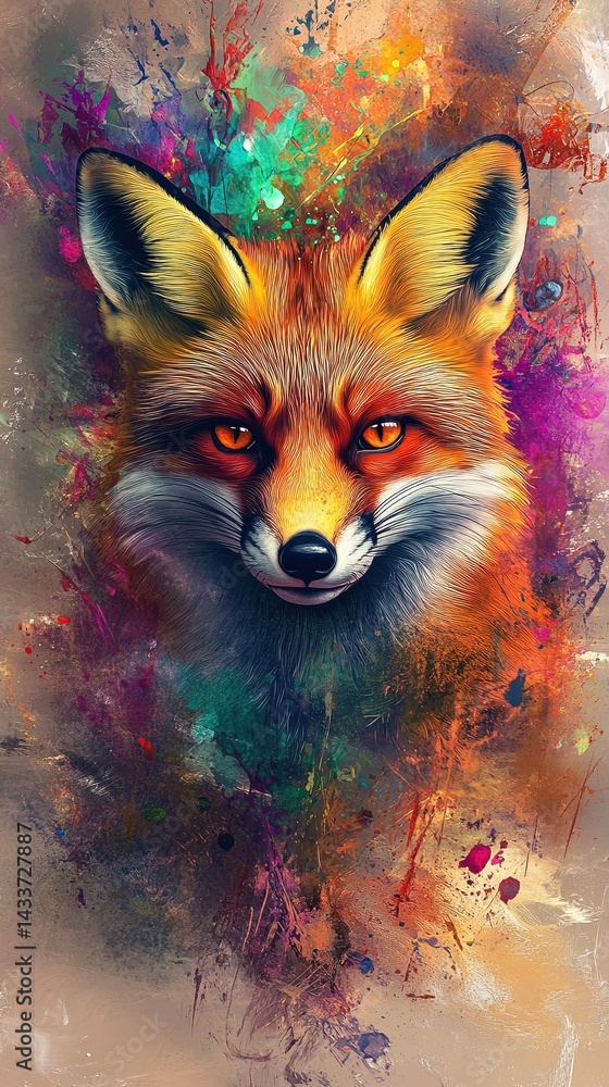 Red Fox in a Whimsical Burst of Colorful Light Red Fox in a Whimsical Burst of Colorful Light