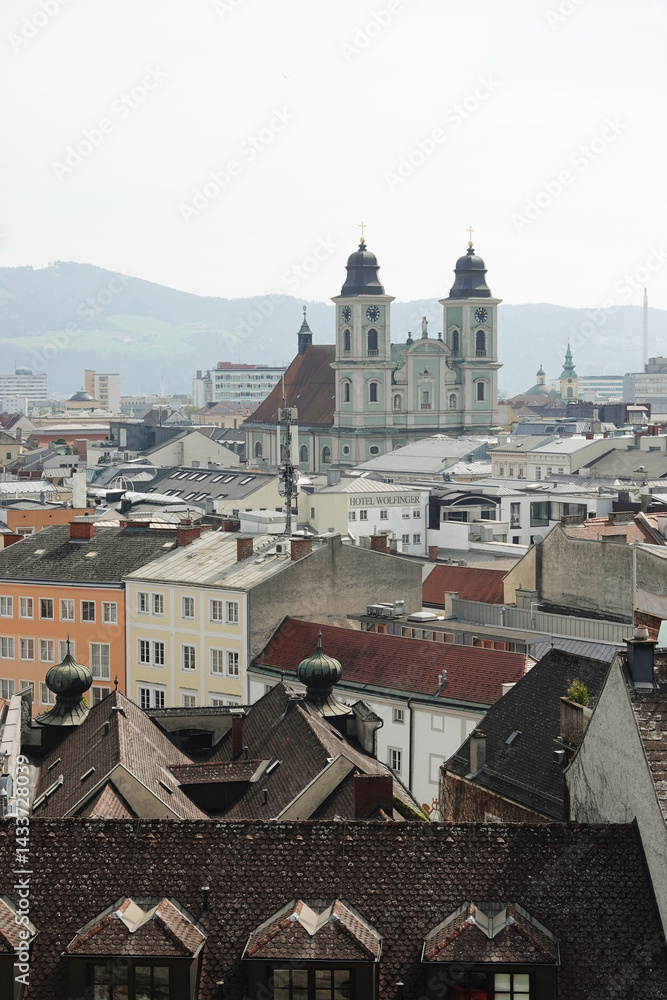 The view of Old Dom Cathedral from the Castle hill,. Linz, Austria