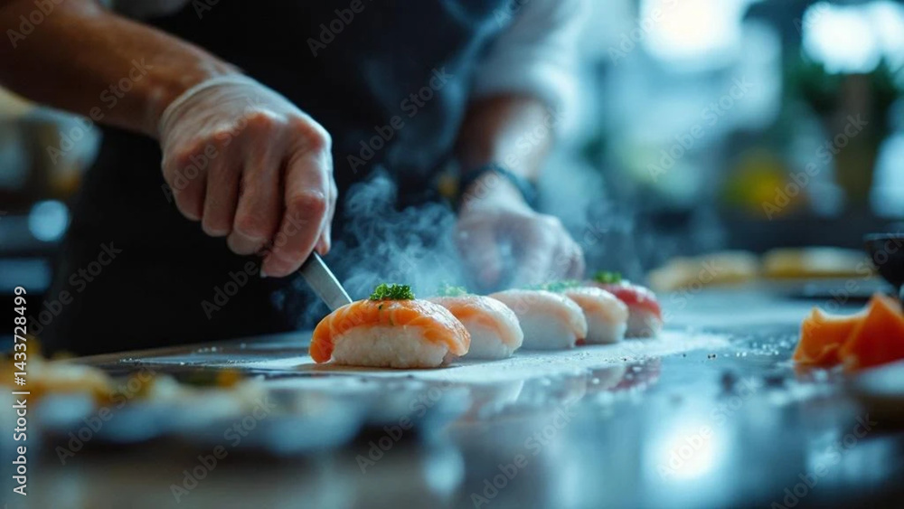 Preparing sushi in the kitchen. Close up.