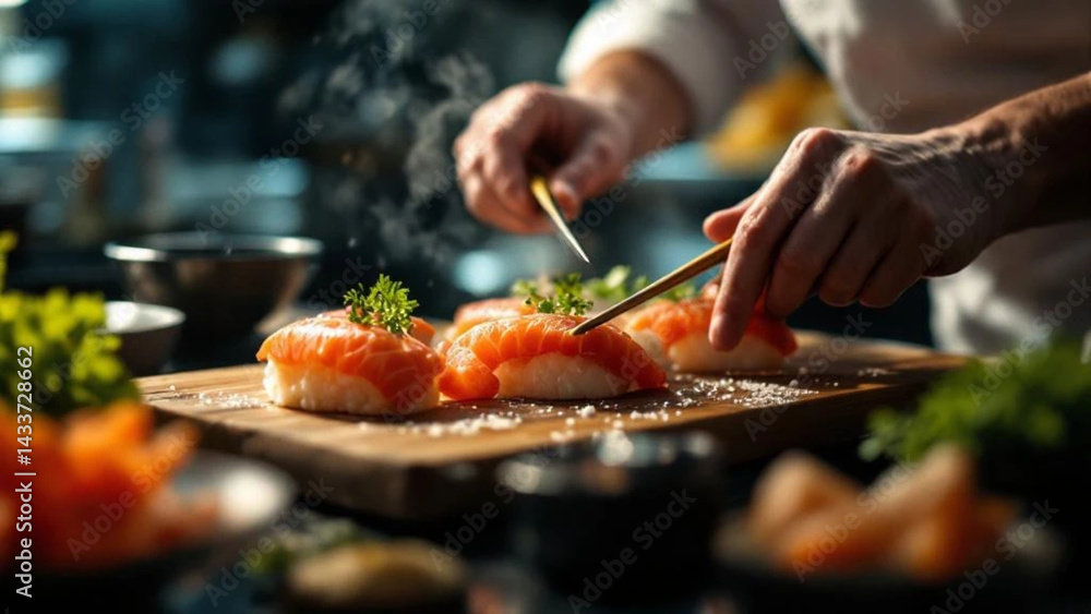 Preparing sushi in the kitchen. Close up.