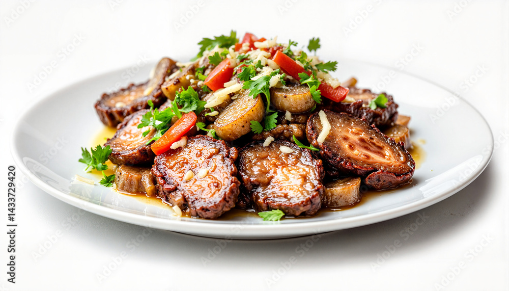 Gourmet meat dish with vibrant toppings, culinary excellence Gourmet meat dish with vibrant toppings, culinary excellence