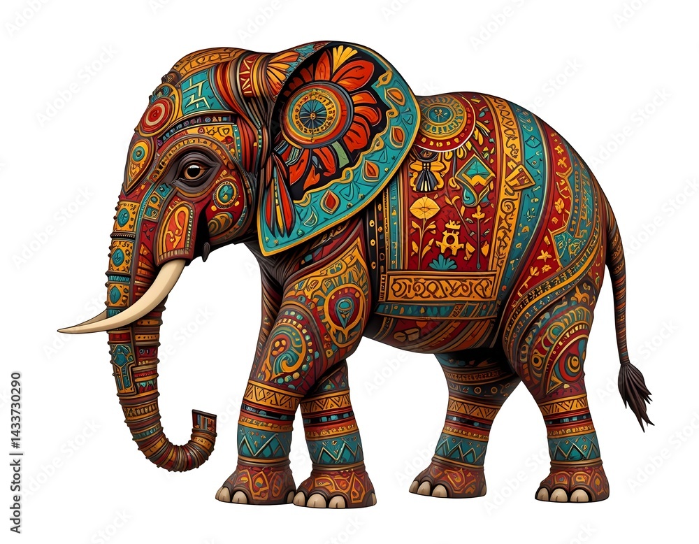 Obraz premium Ornate Decorated Elephant: A Vibrant Tapestry of Indian Art and Culture