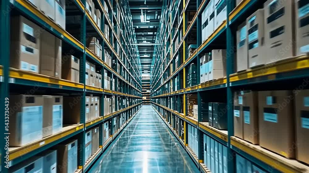 Inventory Odyssey: A Mesmerizing Journey Through Rows of Cardboard Boxes in Warehouse Inventory Odyssey: A Mesmerizing Journey Through Rows of Cardboard Boxes in Warehouse
