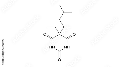 Billede på lærred amobarbital molecule, structural chemical formula, ball-and-stick model, isolate